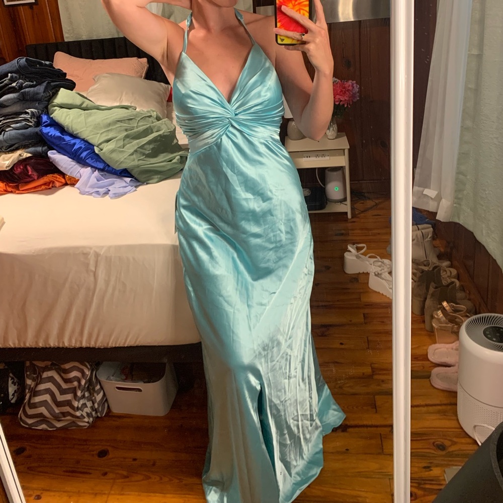 Elegant Blue Halter Dress